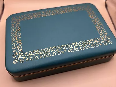 VTG MCM Fashioned By Farrington Jewelry Box Clamshell Case Texol Leather Teal • $16.50