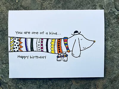 Handmade Birthday Card Sausage Dog Fun Humour Funny Dachshund Animal Cartoon • £1.99