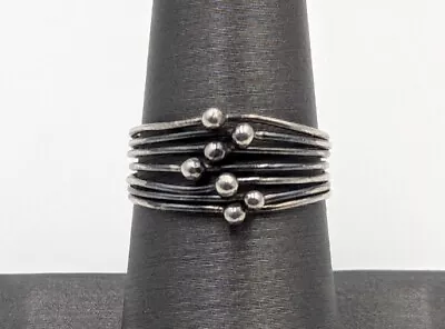 Vintage Sterling Silver Seven Bead/Ball Pebbled Stacked Bands 925 Ring Sz 7.25 • $38.99