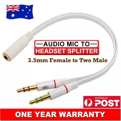 Audio Splitter For Computer PC 3.5mm Female To Dual 3.5mm Male Headphone Mic AU • $9.50