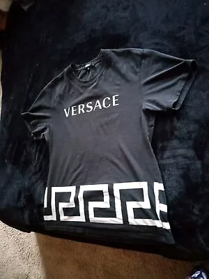  Mens VERSACE Greca Logo Graphic  Tightneck T-Shirt Black/White 2XL • $69.98