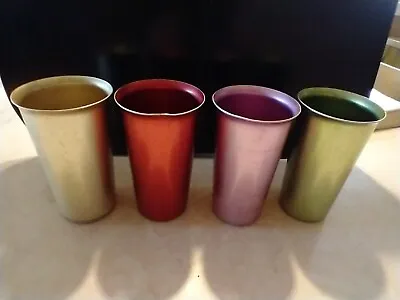 4 Vintage Retro Aluminum Tumblers Cups Glasses Bold Colors MCM Sunburst Etc • $11