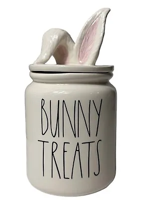 Magenta  BUNNY TREATS  Easter Rabbit Canister Cookie Jar White Bunny Ears Tail • $18.74
