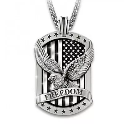 Men American Bald Eagle W. US Flag Pendant Necklace Punk Biker Jewelry Chain 24  • $11.99