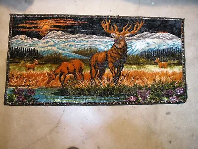 Vintage Bull Elk Nature Tapestry Wall Hanging Rug Made In Lebanon 19 X 38 • $15