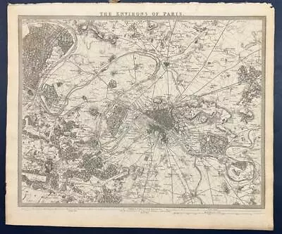 Environs Of Paris France 1832 S.d.u.k. Antique Original Steel Engraved Map • $20