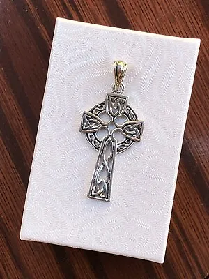 925 Sterling Silver Celtic Knot Cross Pendant Triquetra Mens Womens 32mm(1.26 ) • $27.95