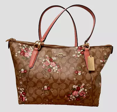 Coach Ava Tote In Signature Canvas Multi Floral Bundle Brown F30247 New • $224.99