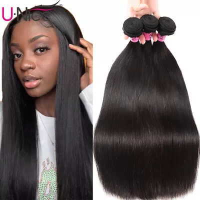 UNice Mongolian 3 Bundles Straight Human Hair Extensions 100% Virgin Hair Weaves • $65.97