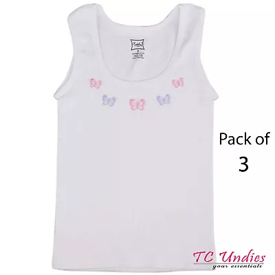 £7.99 • Buy *REDUCED* Pack Of 3 GIRL Singlet 100% COTTON Kids Ribbed Vests Quality Underwear