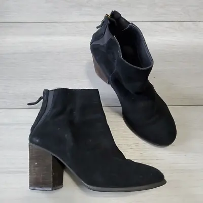 Urban Outfitters Ecote Black Cow Suede Booties 8 Stacked Heel Ankle Boots • $24.99