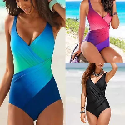 £10.89 • Buy Women One Piece Swimming Costume Padded Swimsuit Tummy Control Swimwear Monokini