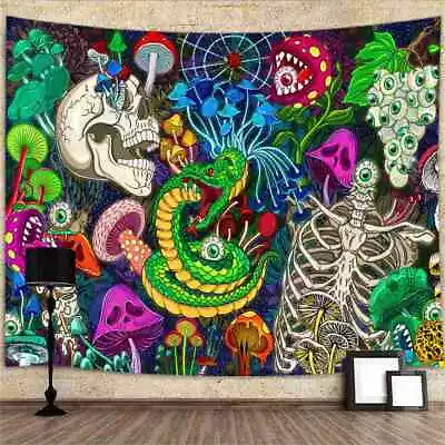 Scary Trippy Mushroom Skull Wall Art Poster Hippie Tapestry Wall Hanging Large • $21.78