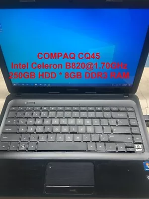 *COMPAQ Presario CQ45_Intel Celeron B820@1.70GHz_320GB HDD_8GB RAM_14.0  Screen* • $109.99