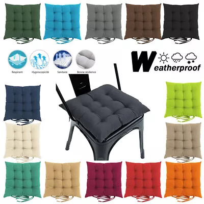 Waterproof Square Seat Pad Dining Room Garden Patio Tufted Padded Chair Cushion • £8.14