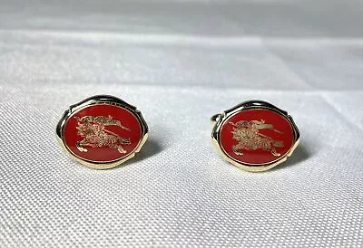 Auth [Beautiful] Burberry Horse Night Big Logo Cufflinks Gold X Red Silver SV925 • $358.26