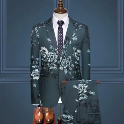 $79.26 • Buy Men's Korean 2PCS Printing Floral Slim Fit Business Casual Single Breasted Suit