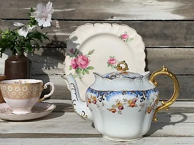 £200 • Buy Antique Aynsley Bone China Teapot Rare Pattern Blue & Pink Floral