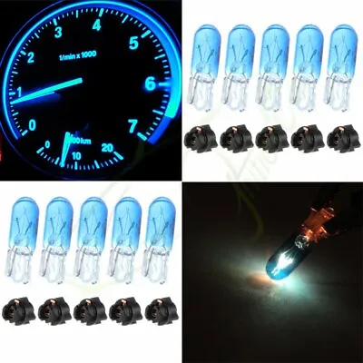 10Pcs T5 37 74 Blue Halogen Instrument Panel Cluster Dash Light Bulbs + Sockets • $8.54