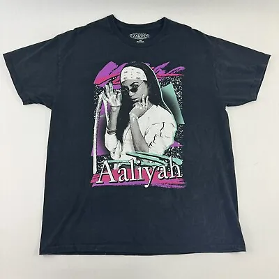 Aaliyah Retro 90s Graphic T Shirt Men’s Size L Faded Distressed Black Band T • £15.37