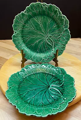 2 Vintage Wedgwood Majolica Etruria Barlaston  Cabbage Leaf Plate Green 8” Diam. • $59.95