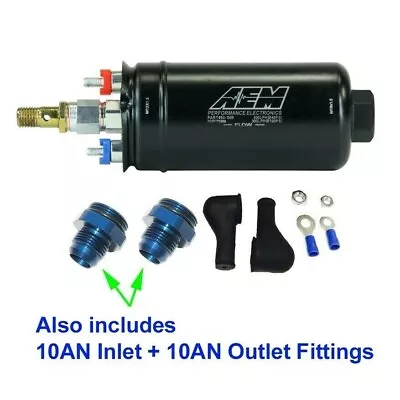 GENUINE AEM 400LPH 50-1009 External Fuel Pump +10AN Inlet / 10AN Outlet Fittings • $186.98