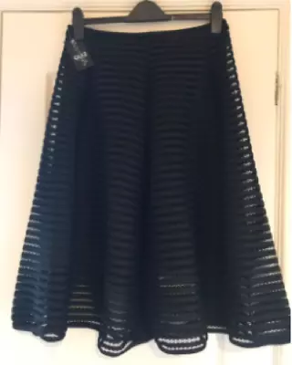 QUIZ CLOTHING BLACK MESH RIB FLARE MIDI SKIRT SIZE UK 10 Rrp £29.99 NH190 NN 06 • £27.99