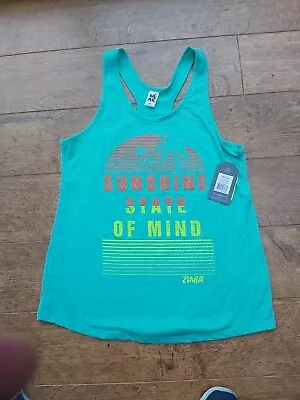 Ladies ZUMBA Fitness Dance Tank Top Racerback Bahama Blue Workout Gym Fit Size S • £5