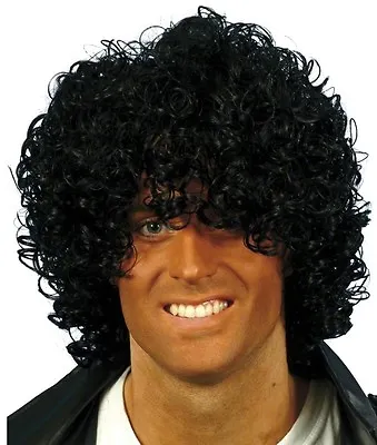 80s 1980s Wet Look Afro Fancy Dress Wig Jackson 1980s Jacko Black By Smiffys • $21.91