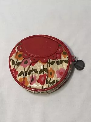 Retired Vera Bradley Folkloric Round Coin Pouch FRILL Bag Zipper Red Flowers • $10.33