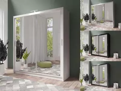 Mirror Sliding Door Bedroom Wardrobe DAKO 3 Option LED 5 SIZE 3 COLOR- BEST DEAL • £19.99