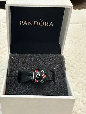 Authentic Silver Pandora Disney Mickey Mouse Hearts Black & Red Enamel Charm #40 • $28.99