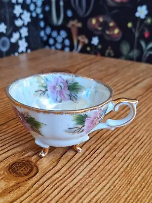 Vintage Three-footed Iridescent Purple Flowered Demitasse Teacup • $20