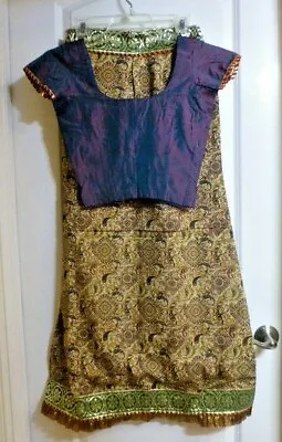 $18.99 • Buy Lehenga Sari Iridescent Blouse Silk W Matching Skirt Small/Medium 