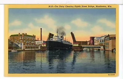 Car Ferry Clearing Eighth Street Bridge Manitowoc WI 1930 - 1945 Ships Postcard • $5.65