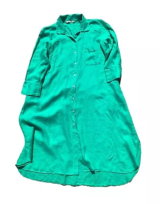 Zara Green Linen Long Sleeve Shirt Dress - Size L • $39