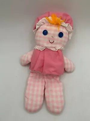 Fisher Price Lolly Doll Pink Gingham Plaid Cloth Girl Rattle Vintage 12  1975 • $14.95