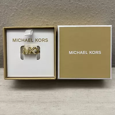 Michael Kors MKJX80277107 Women Sz 7 Gold Crystal Pavé  MK Logo Fashion Ring $95 • $49.98