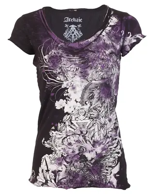 Archaic AFFLICTION Women's T-Shirt PERCEPTION Cross BLACK Tattoo Biker S-XL $40 • $21.95
