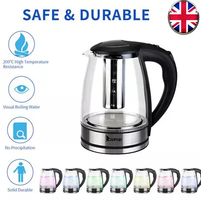 1.8L 2200W Glass Electric Kettle Stainless Steel High Quality 7 Colors Of Lights • £22.68