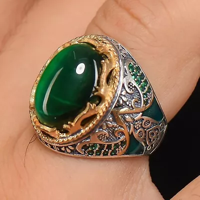 Handmade Natural Zircon Vintage Genuine 925 Turkish Sterling Silver Men Ring • $56.56