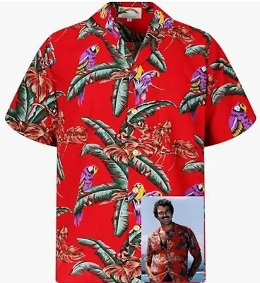 NWT Paradise Found Hawaiian Shirt Magnum PI XL Extra Large Red Palms Macaws • $54.99