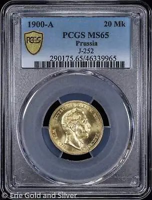 1900-A 20Mk Prussia William II 20 Mark Gold Coin PCGS MS 65 | J-252 UNC BU • $1399.95