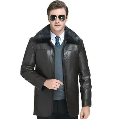 Men's Genuine Leather Coat Winter 90% Down Removable Liner Jacket Business 4XL L • $212.50