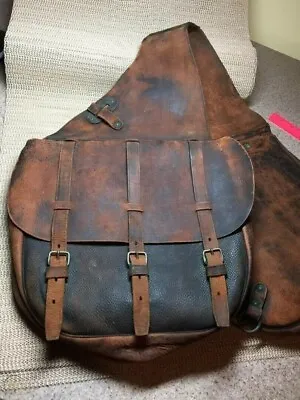 Western Saddle Bag In Vintage Look On Dark Brown Oiled Leather Free Ship • $123.50