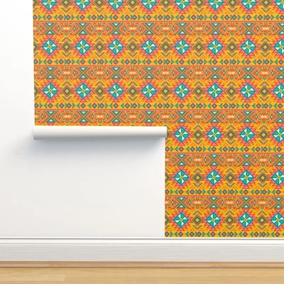 £97.86 • Buy Removable Water-Activated Wallpaper Tribal Pattern Navajo Indian Boho Hippie