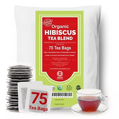 75 Organic Hibiscus Tea Bags Hibiscus Moringa Tea Blend Herbal Tea • $16.99