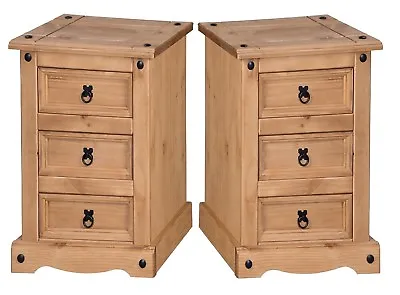 £79.99 • Buy Corona Bedside Cabinet 3 Drawer Chest Table Solid Pine X2 By Mercers Furniture®