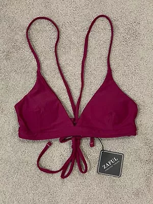 ZAFUL Bikini Top Women's Size 6 Burgundy Lace Up Adjustable Spaghetti Strap NWT • $14.93