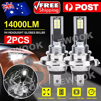 2x 14000LM Car H4 Headlight Globes Bulbs LED Lamp High Low Beam Cool White 6500K • $12.95